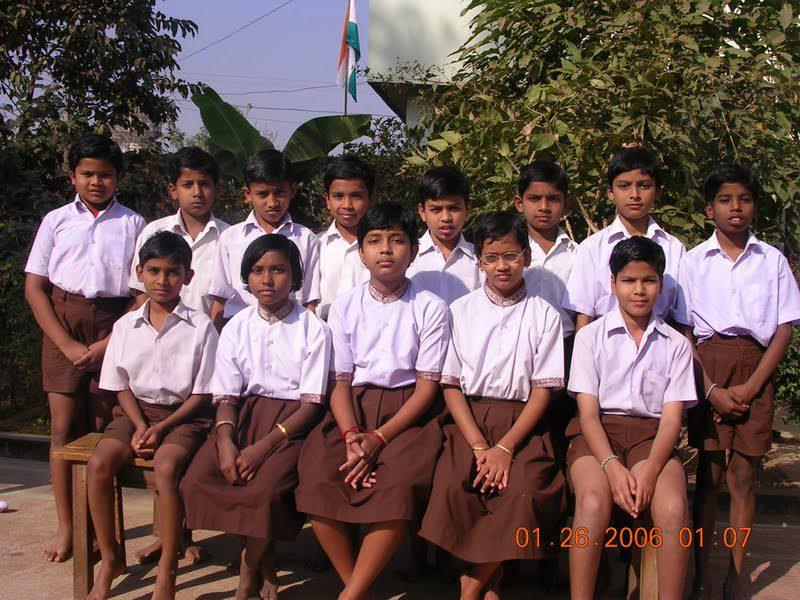The boy with schoolmates